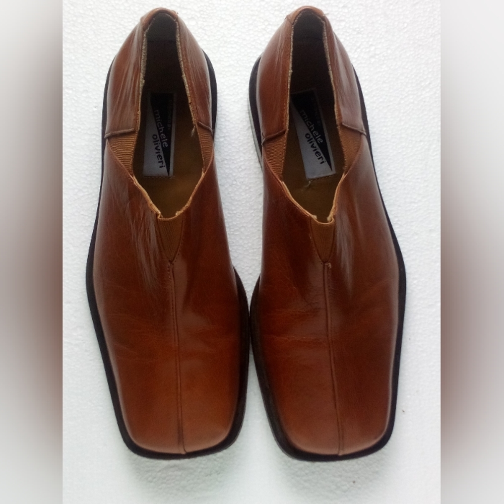 Michele Olivieri Designer Exotic Leather Square-toe Slip-On Shoes Men's 9 Brown